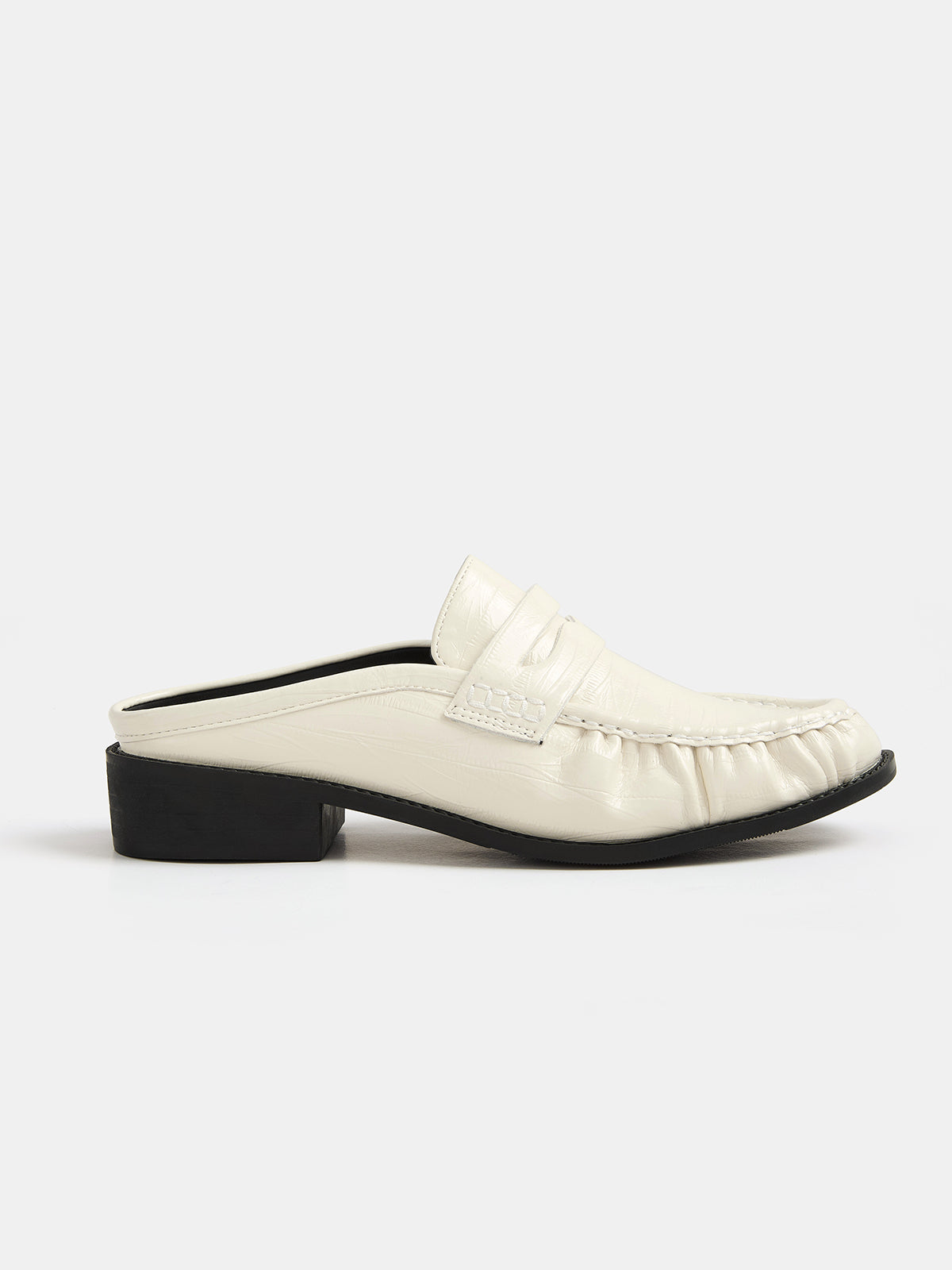 Ruched Toe Block Heel Loafer Mules