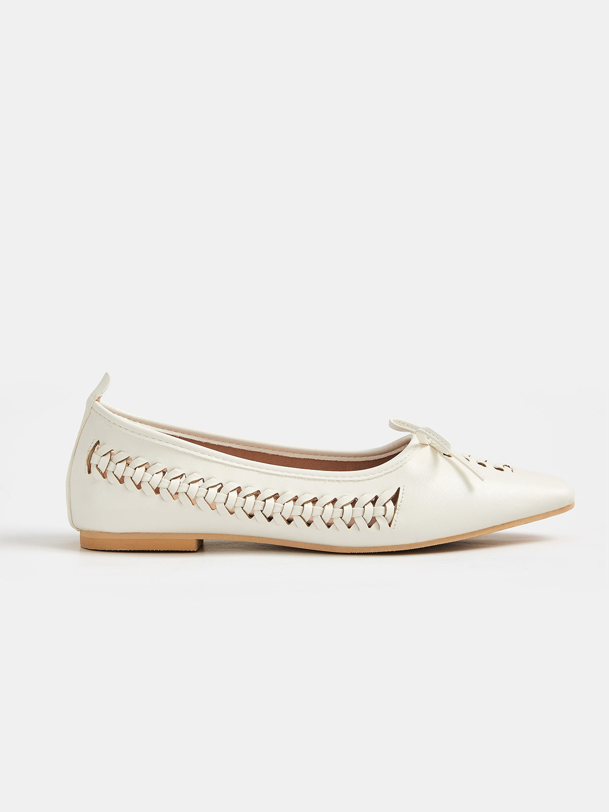 Bow Woven Pointed Toe Flat Shoes