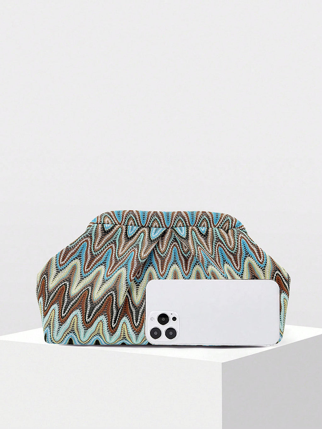 Zigzag Pattern Ruched Evening Clutch