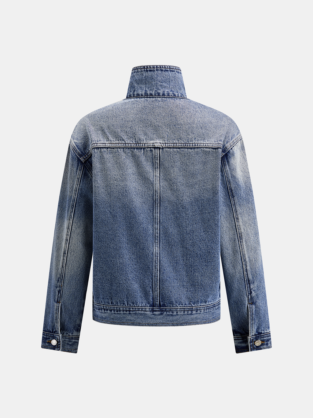 High Stand Collar Slanted Placket Denim Jacket