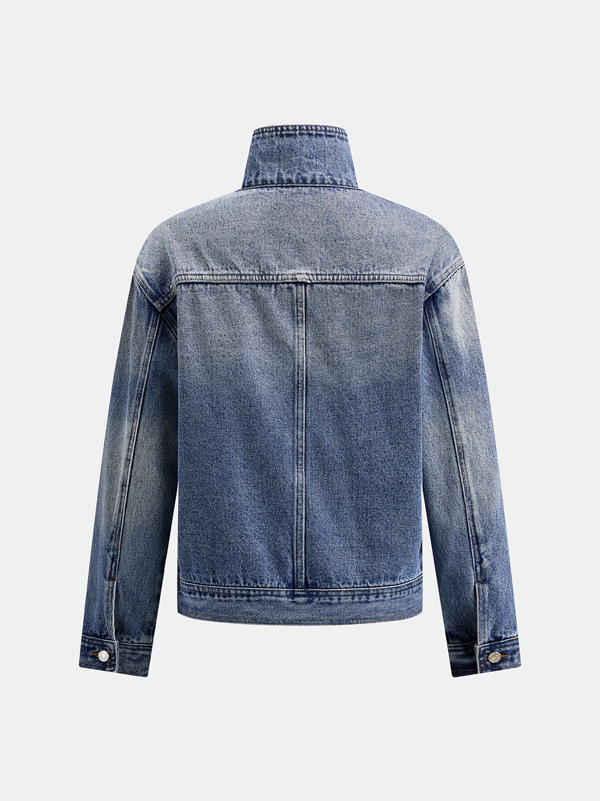 High Stand Collar Slanted Placket Denim Jacket