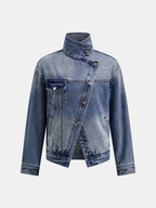 High Stand Collar Slanted Placket Denim Jacket
