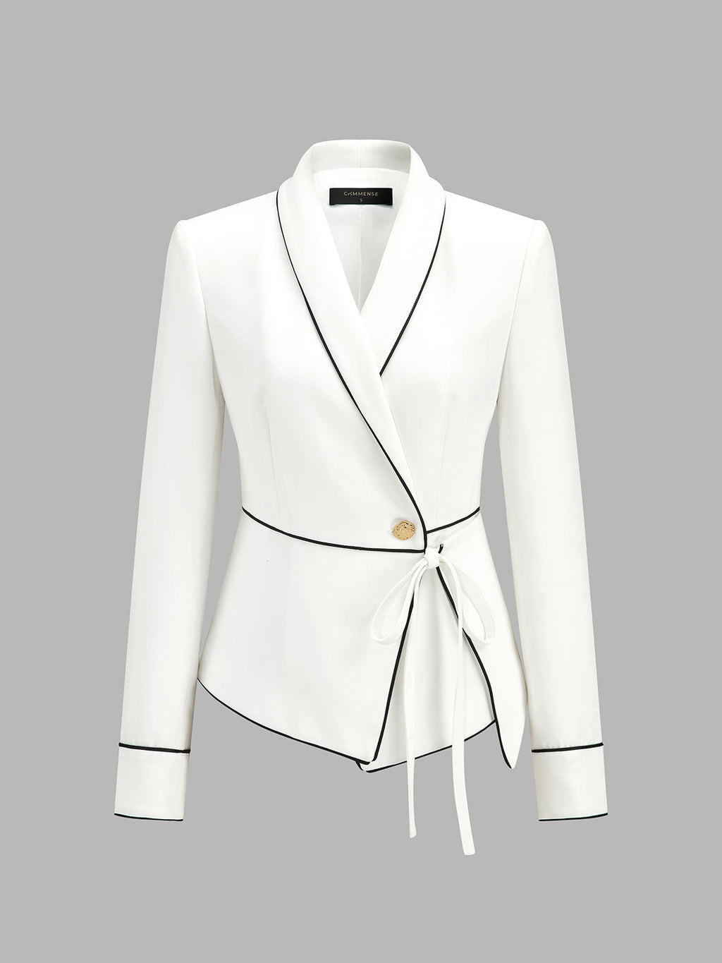 Contrast Piping Wrap Tie Waist Blazer