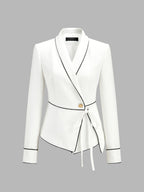 Contrast Piping Wrap Tie Waist Blazer