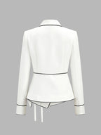 Contrast Piping Wrap Tie Waist Blazer