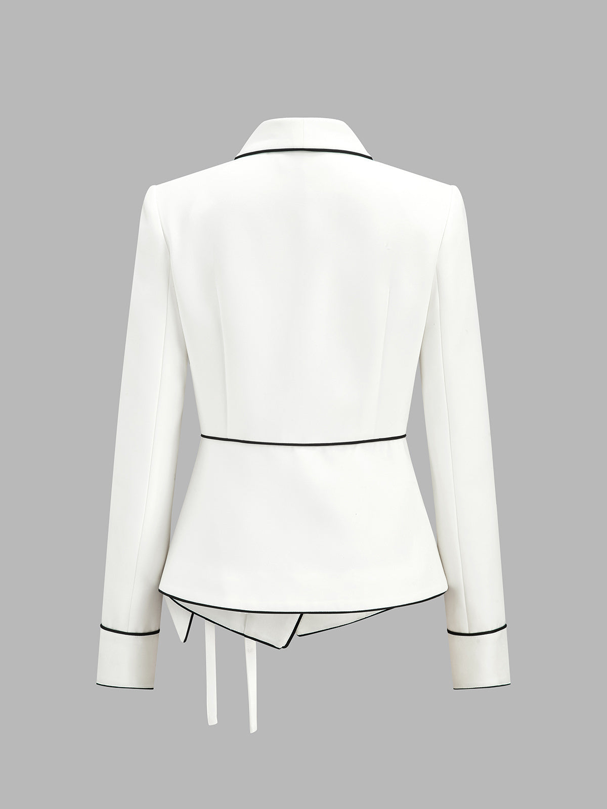 Contrast Piping Wrap Tie Waist Blazer