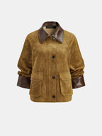Faux Leather Collar Suede Effect Utility Jacket