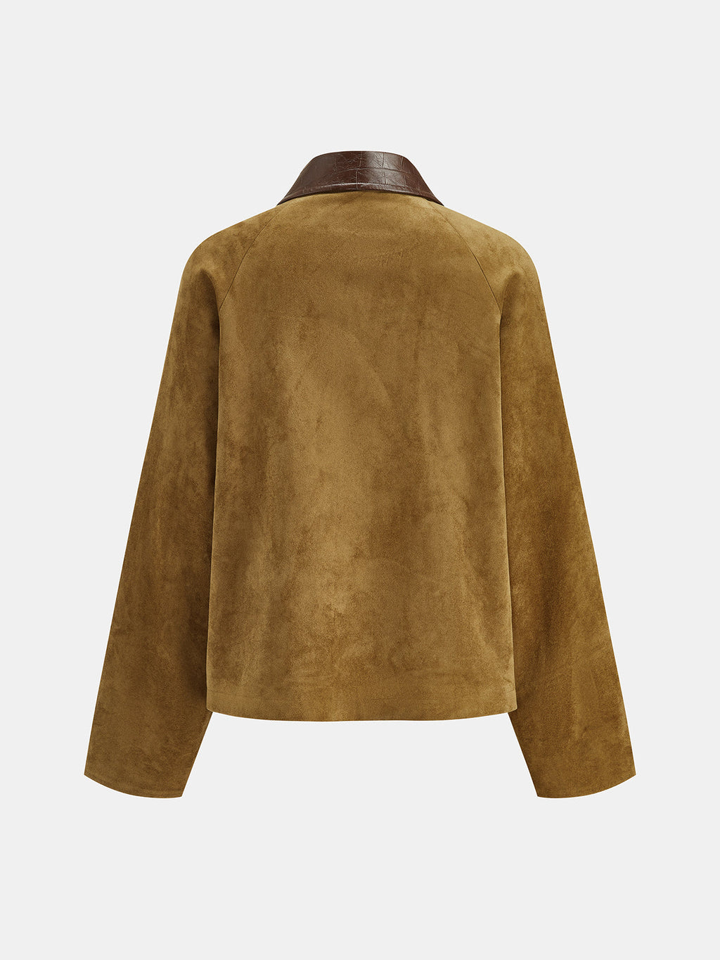 Faux Leather Collar Suede Effect Utility Jacket