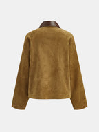 Faux Leather Collar Suede Effect Utility Jacket