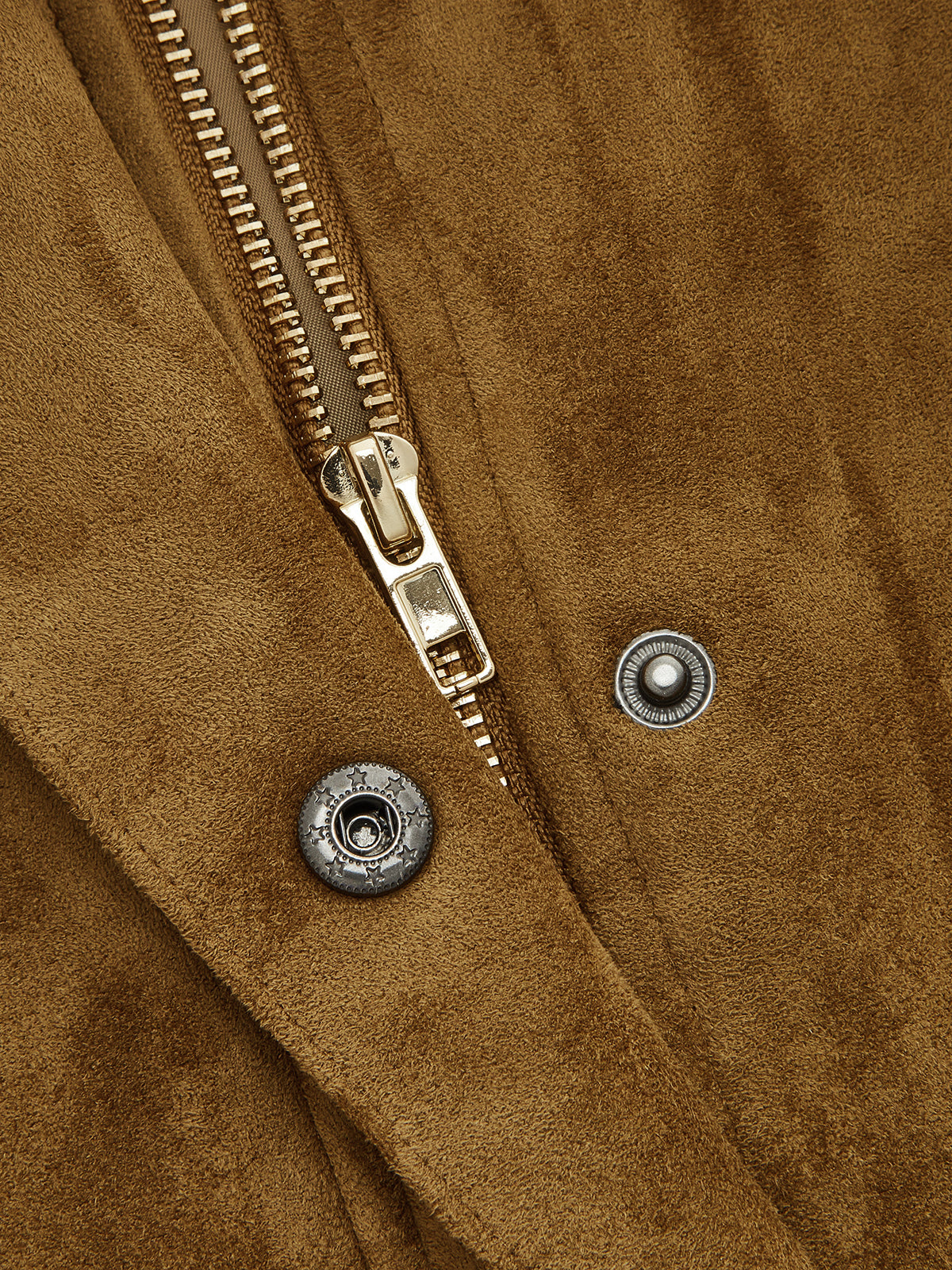 Faux Leather Collar Suede Effect Utility Jacket