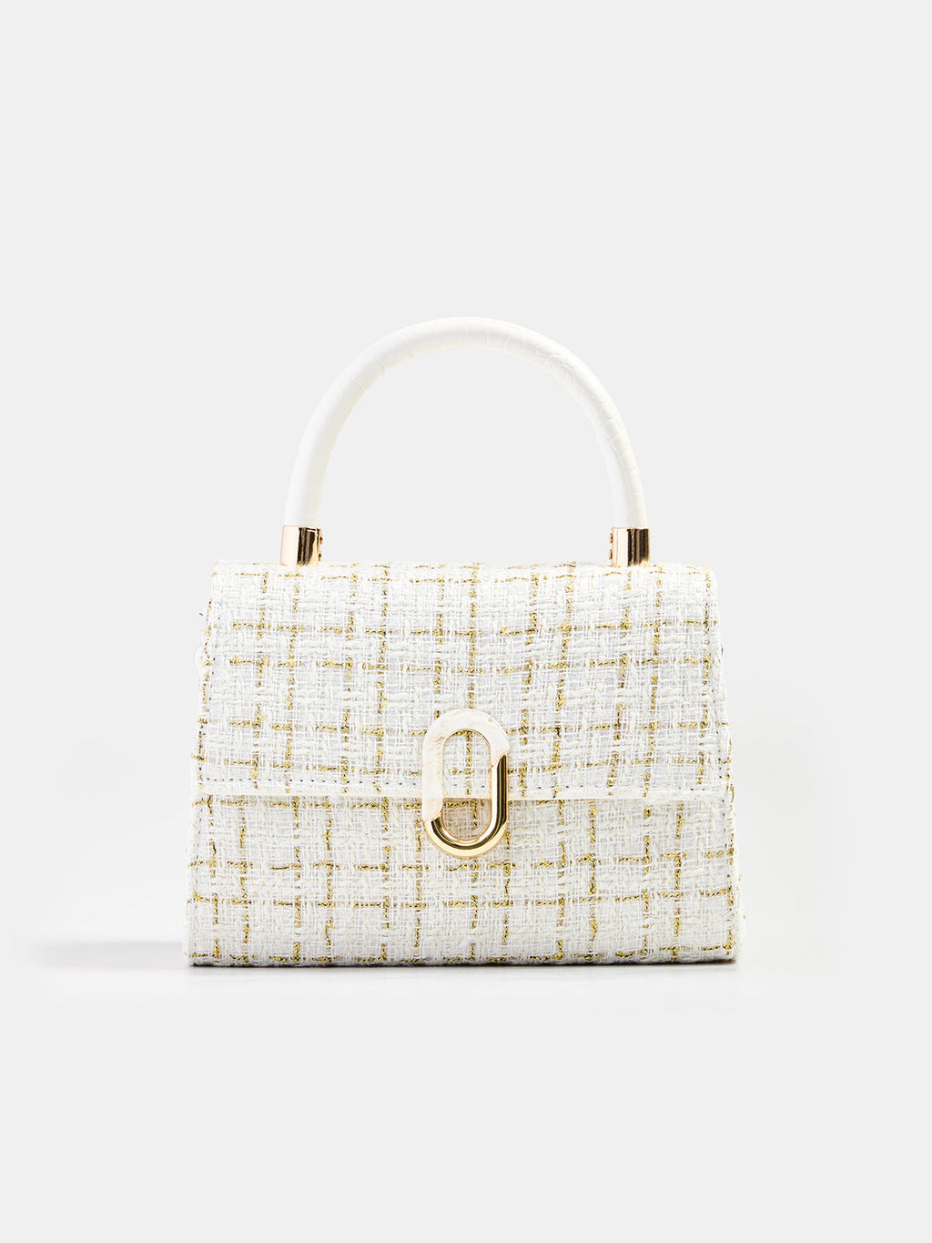Tweed Plaid Top Handle Handbag