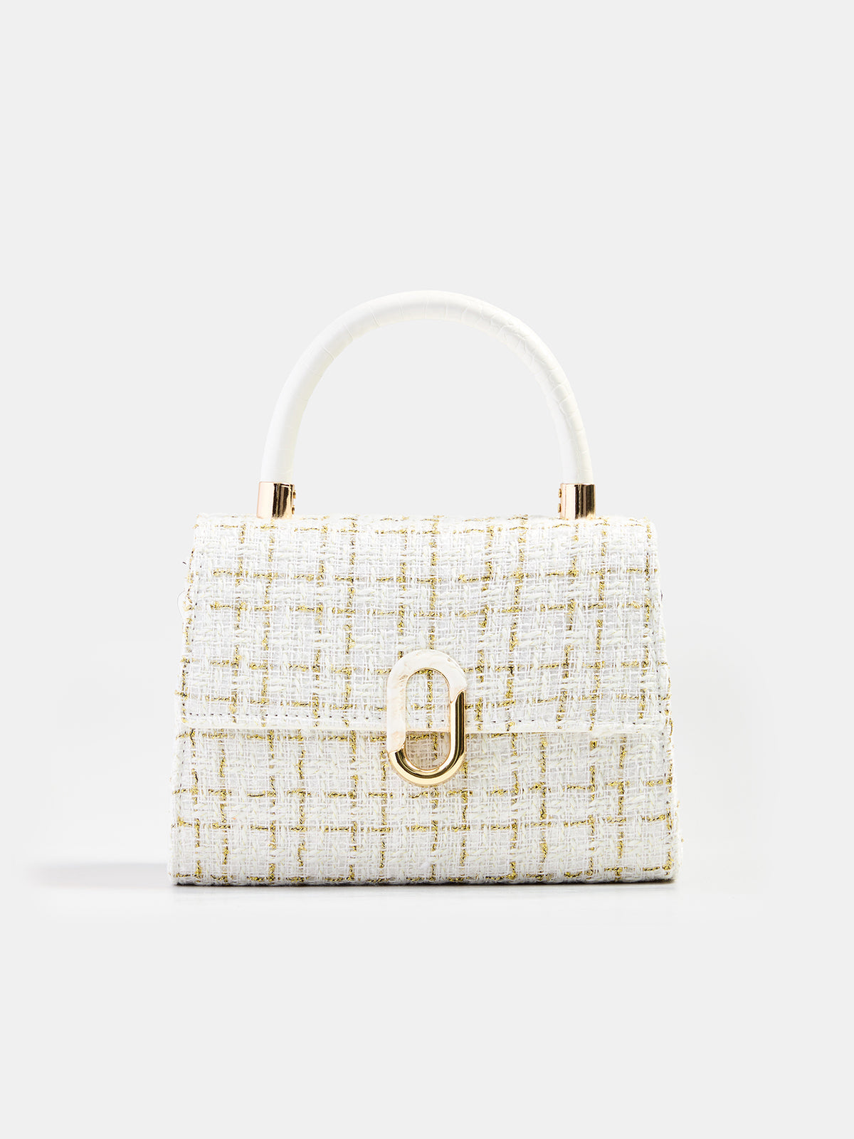 Tweed Plaid Top Handle Handbag