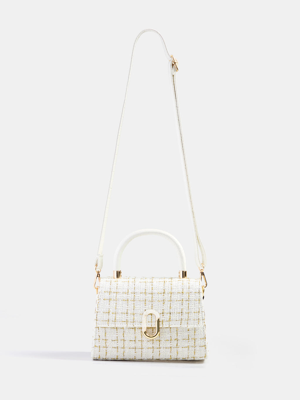 Tweed Plaid Top Handle Handbag
