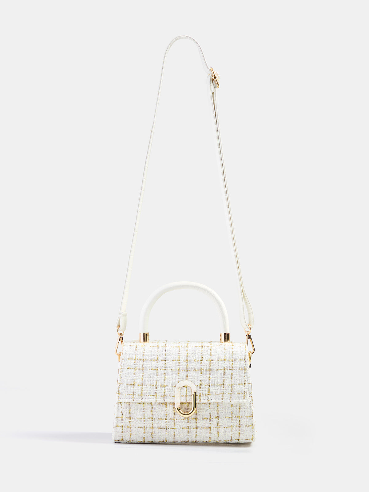 Tweed Plaid Top Handle Handbag
