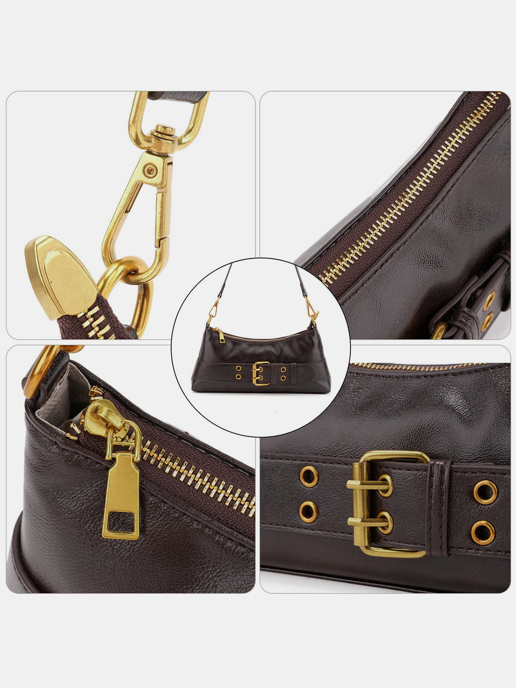 Buckle Detail Vintage Baguette Shoulder Bag