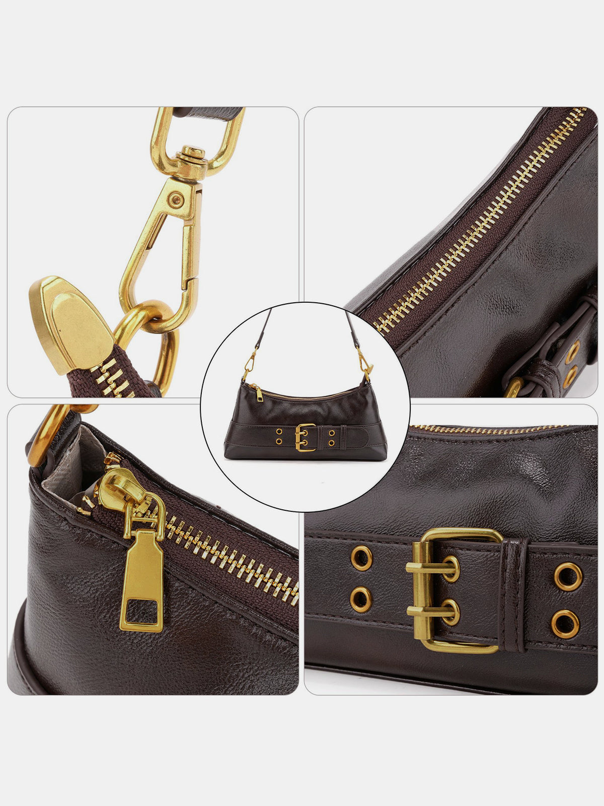 Buckle Detail Vintage Baguette Shoulder Bag