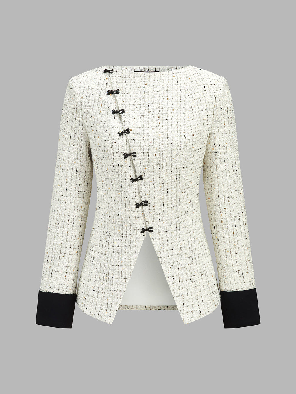 Frog Button Tweed Contrast Cuff Blazer
