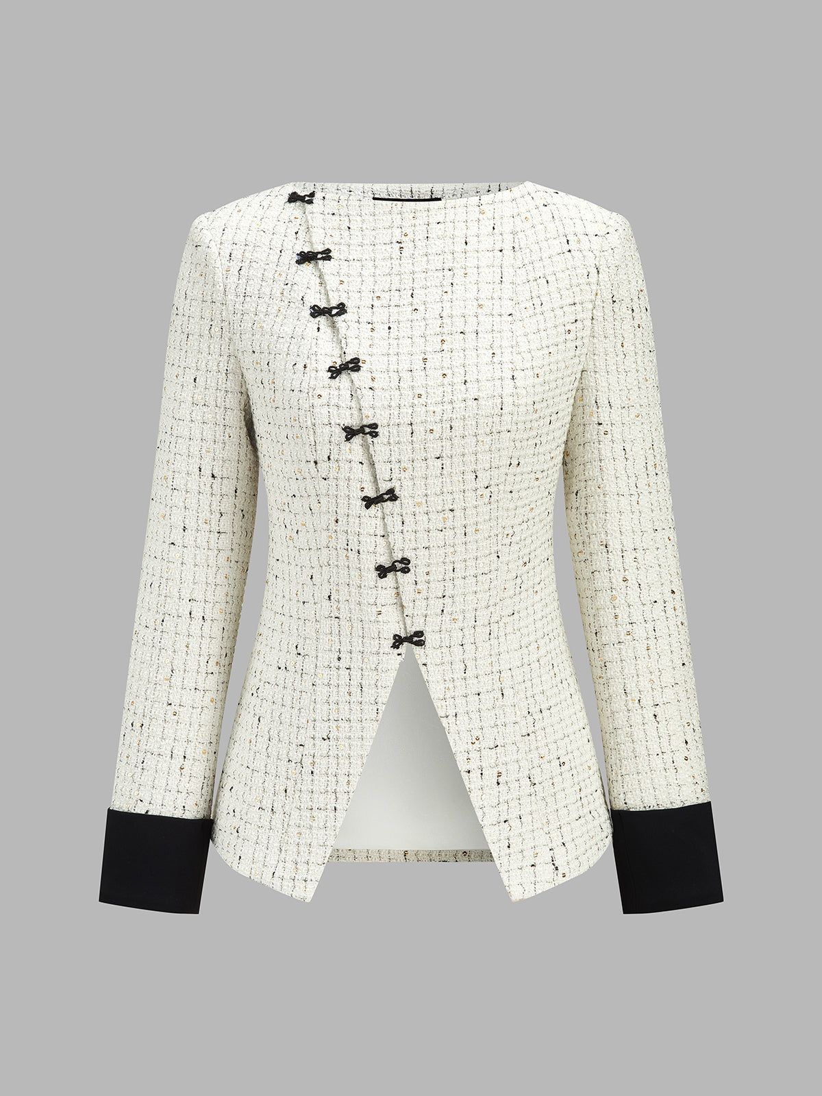 Frog Button Tweed Contrast Cuff Blazer