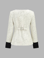 Frog Button Tweed Contrast Cuff Blazer