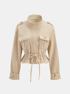Corduroy Drawstring Waist Cropped Jacket