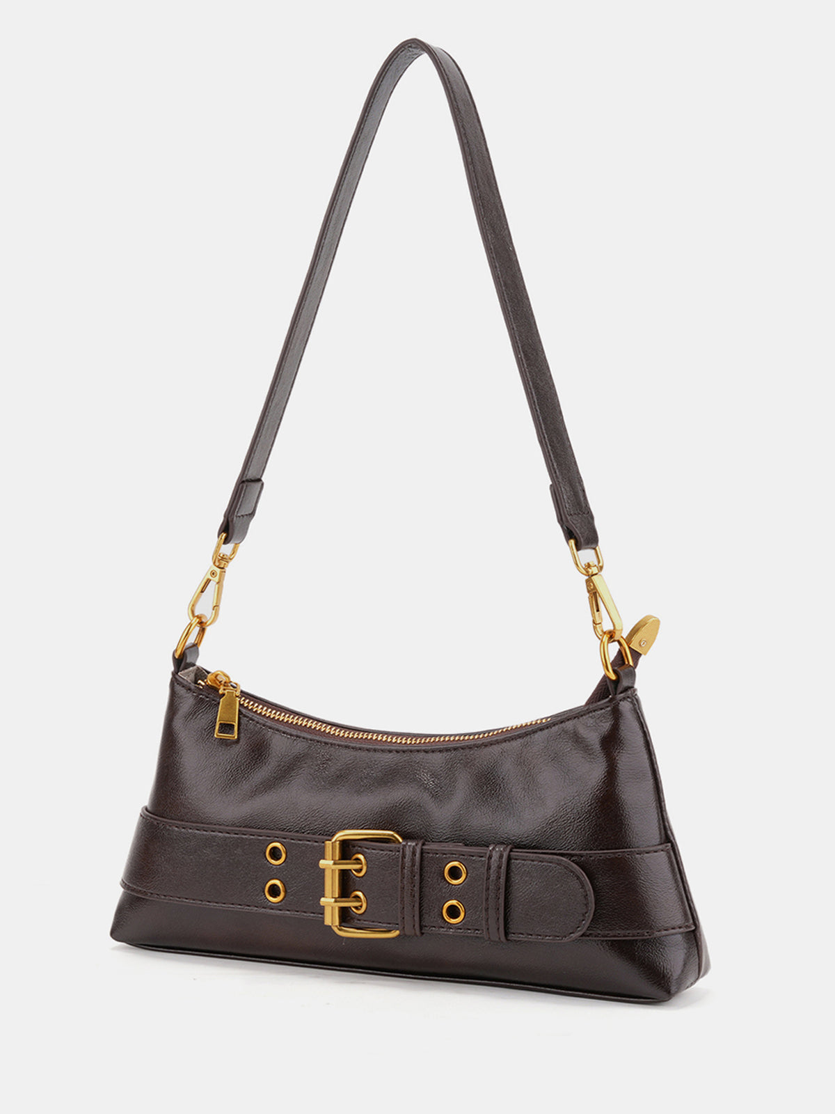 Buckle Detail Vintage Baguette Shoulder Bag