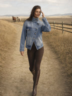 High Stand Collar Slanted Placket Denim Jacket