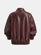 Woven Faux Leather Zip Bomber Jacket