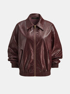 Woven Faux Leather Zip Bomber Jacket