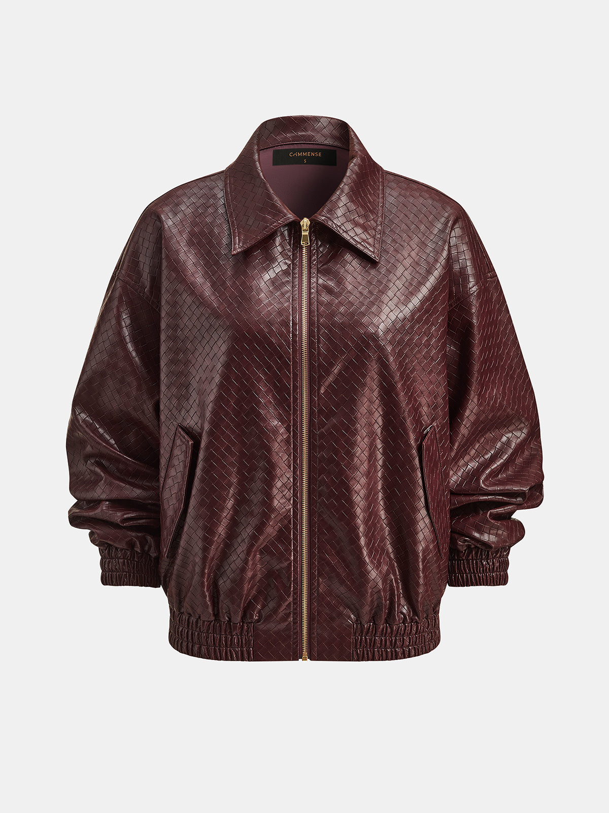 Woven Faux Leather Zip Bomber Jacket