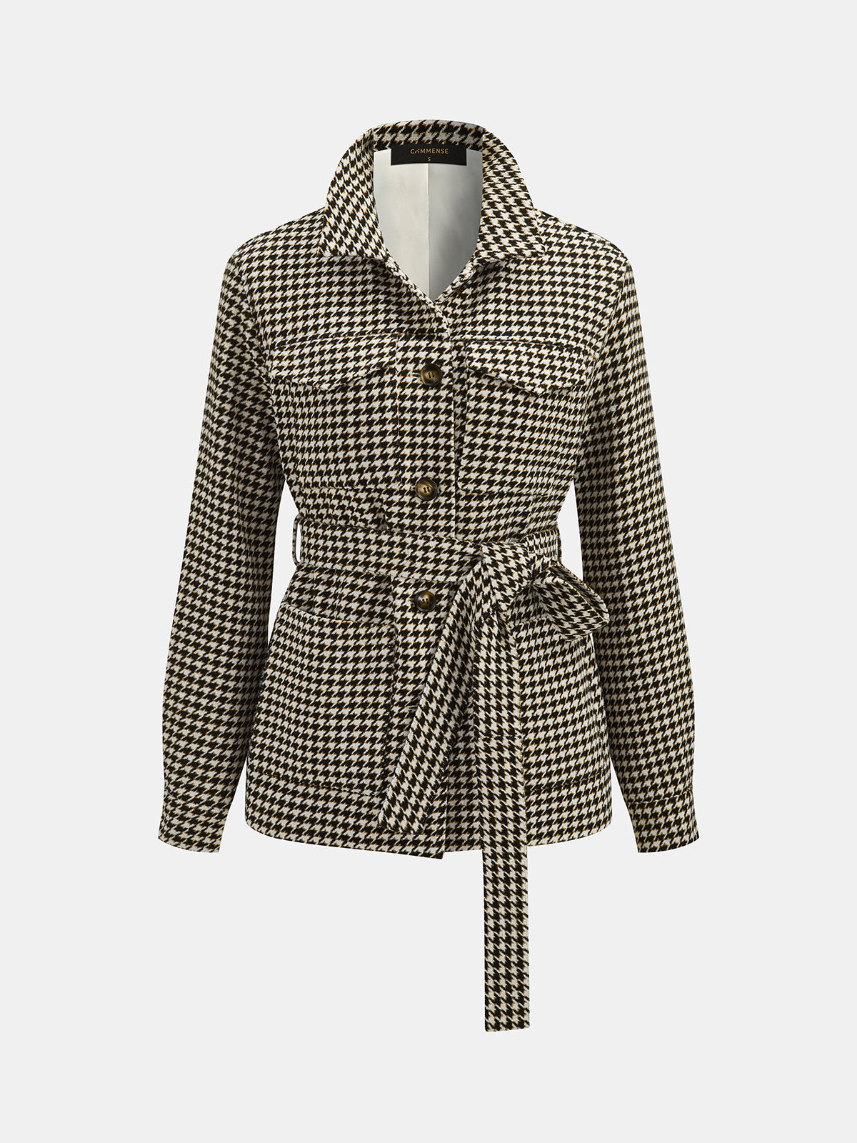 Houndstooth Belted Waist Shirt Jacket