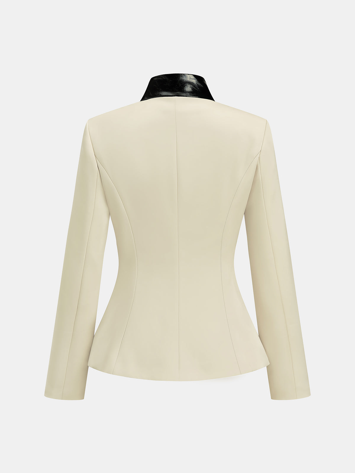 Faux Leather Collar Buckle Detail Fitted Blazer