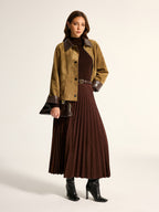 Faux Leather Collar Suede Effect Utility Jacket