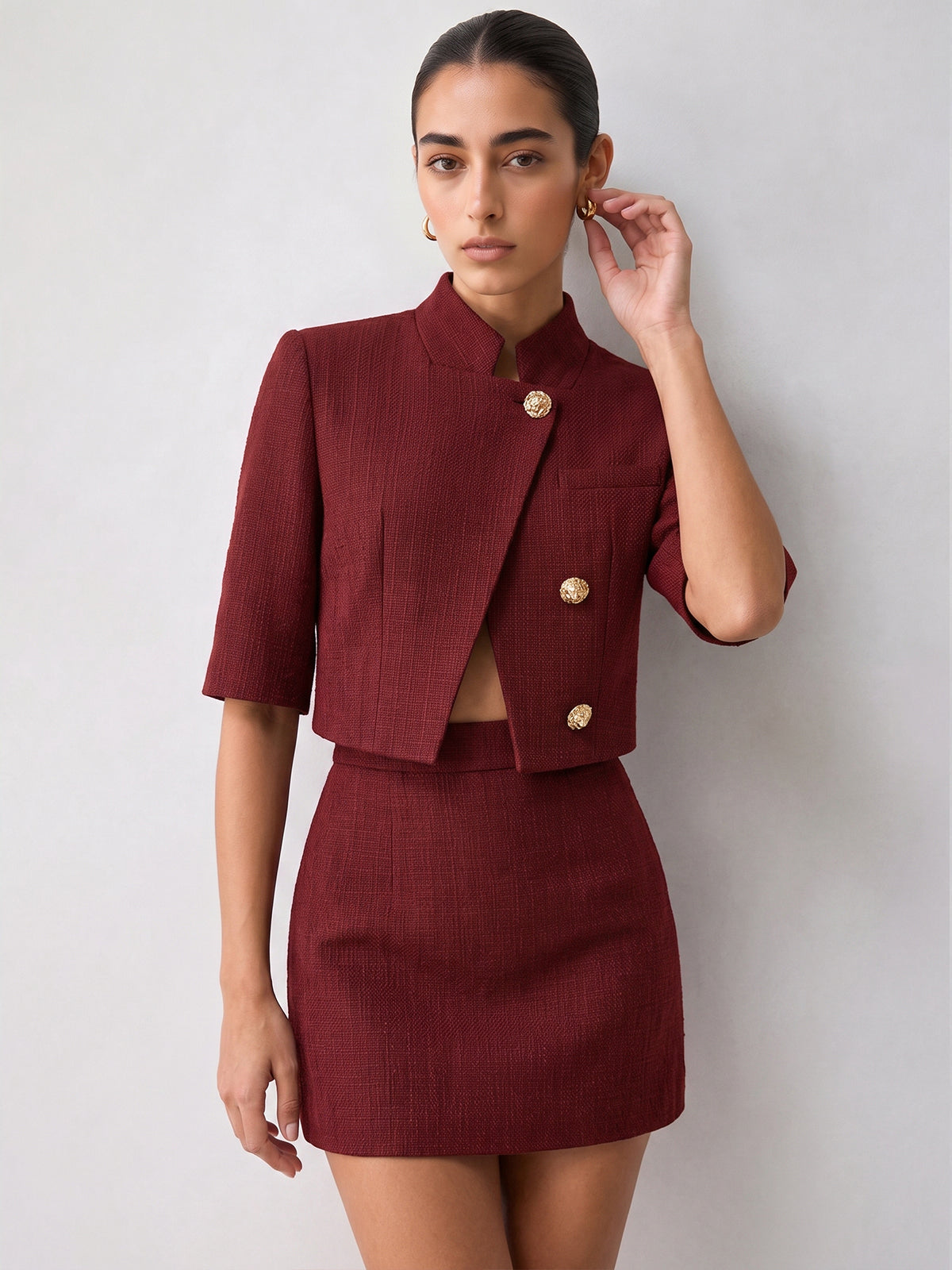 Stand Collar Metal Button Blazer