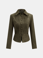 Pleated Suede Effect Cropped Jacket