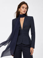 Scarf Collar Pinstripe Blazer