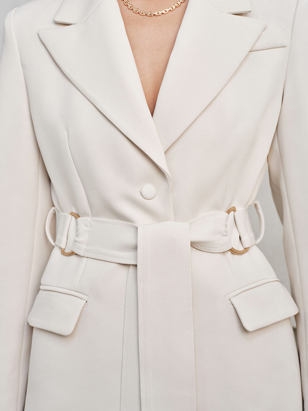 Notched Lapel Belted Tailored Blazer