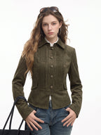 Pleated Suede Effect Cropped Jacket