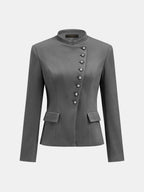 Stand Collar Asymmetric Button Tailored Jacket