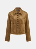 Faux Suede Button Front Collared Jacket