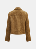 Faux Suede Button Front Collared Jacket