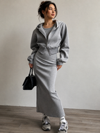 Solid Long Sleeve Zip Crop Hoodie