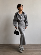 Solid Long Sleeve Zip Crop Hoodie