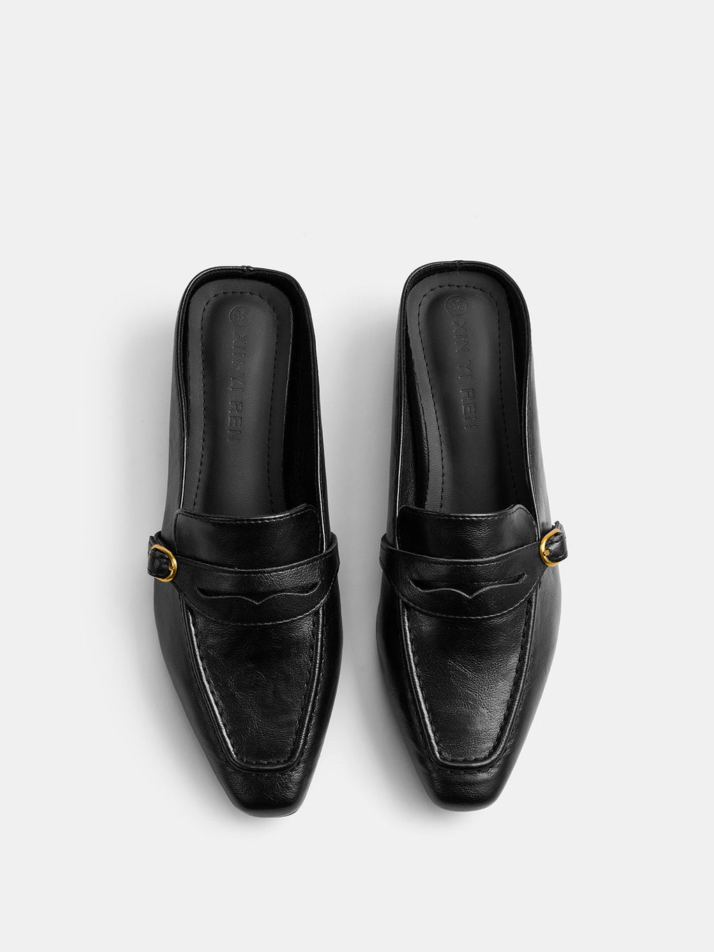 Low‑Heel Square Toe Buckle Mules