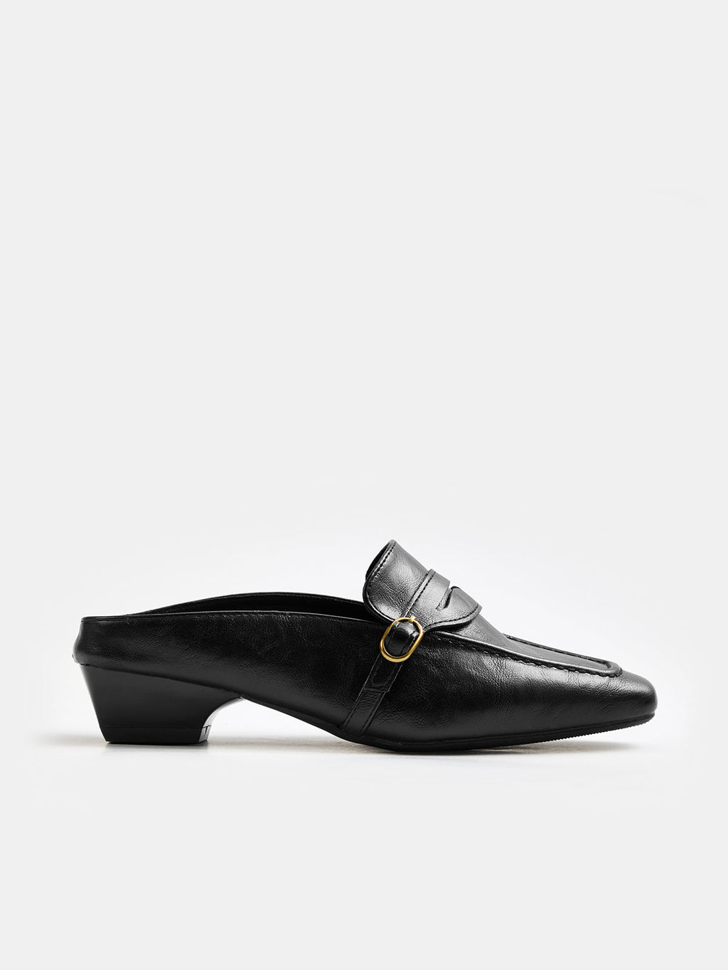 Low‑Heel Square Toe Buckle Mules
