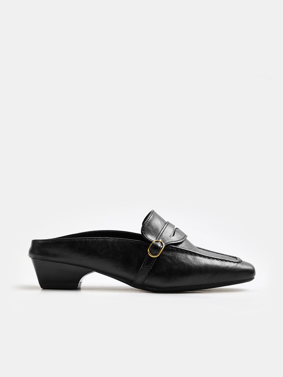 Low‑Heel Square Toe Buckle Mules