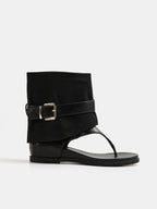 Mixed‑Material Cuffed Thong Sandals