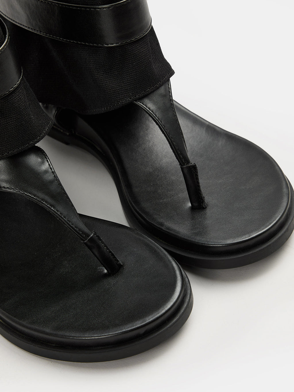 Mixed‑Material Cuffed Thong Sandals