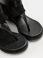 Mixed‑Material Cuffed Thong Sandals