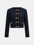 Sparkle Tweed Double‑Breasted Cropped Jacket