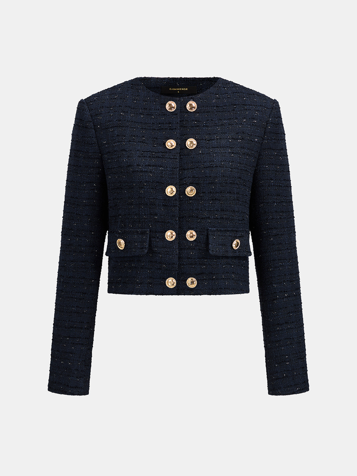 Sparkle Tweed Double‑Breasted Cropped Jacket
